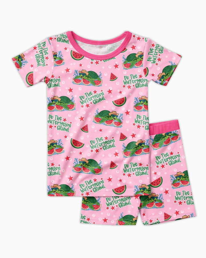 Watermelon Turtle Family Matching Bamboo Two Piece Short Sleeve Shorts Pajama Set