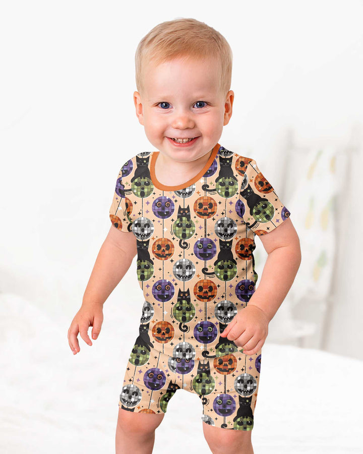 Groovy Halloween Disco Cat Bamboo Two Piece Short Sleeve Shorts Pajama Set