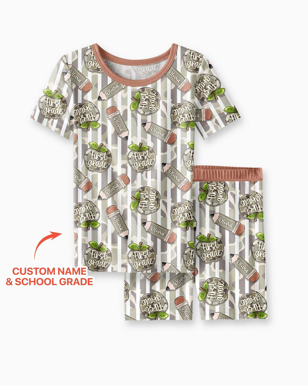 Custom Name Camo Apple Days Bamboo Two Piece Short Sleeve Shorts Pajama Set