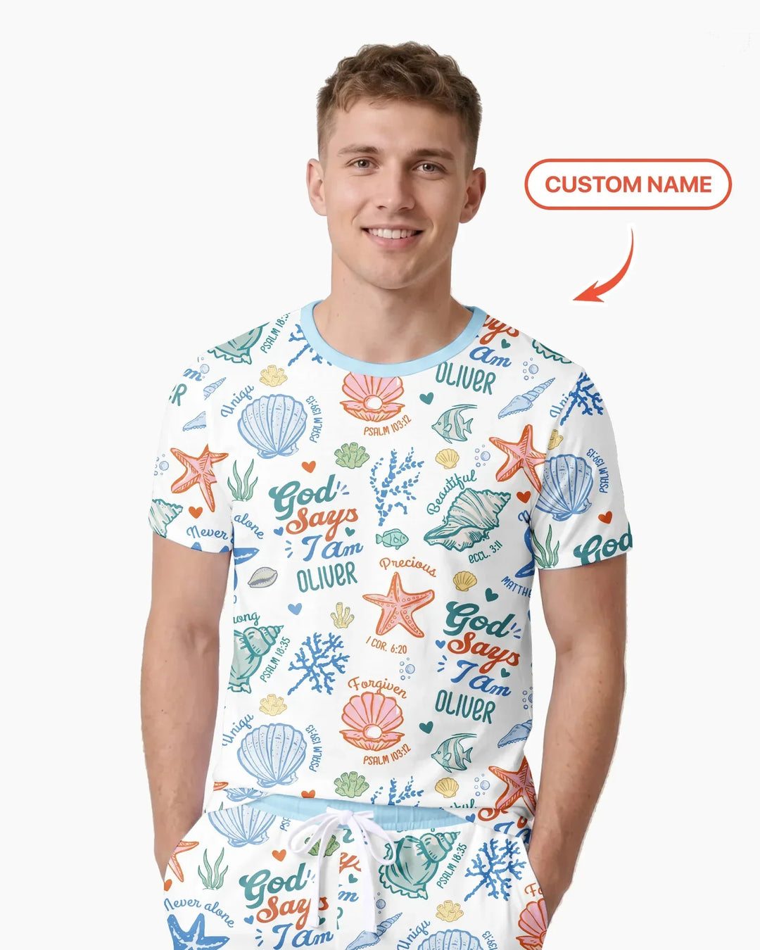 Coastal God Says I Am Custom Name Bamboo Men Short Sleeve Short Pajama Set