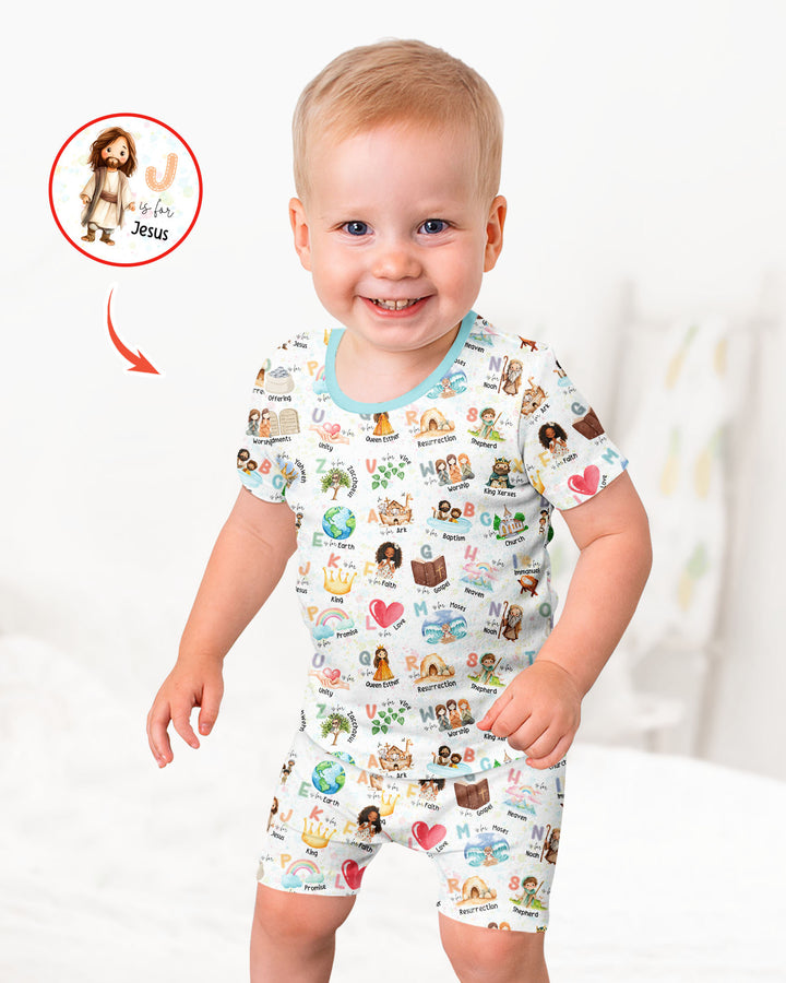 Bible ABC Alphabet Bamboo Two Piece Short Sleeve Shorts Pajama Set