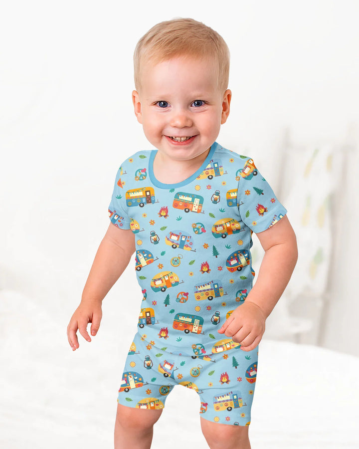 Happy Little Camper Bamboo Two Piece Short Sleeve Shorts Pajama Set