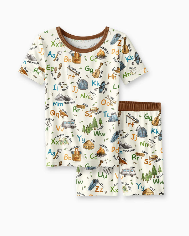 Adventure Alphabet ABCs Summer Camp Bamboo Two Piece Short Sleeve Shorts Pajama Set