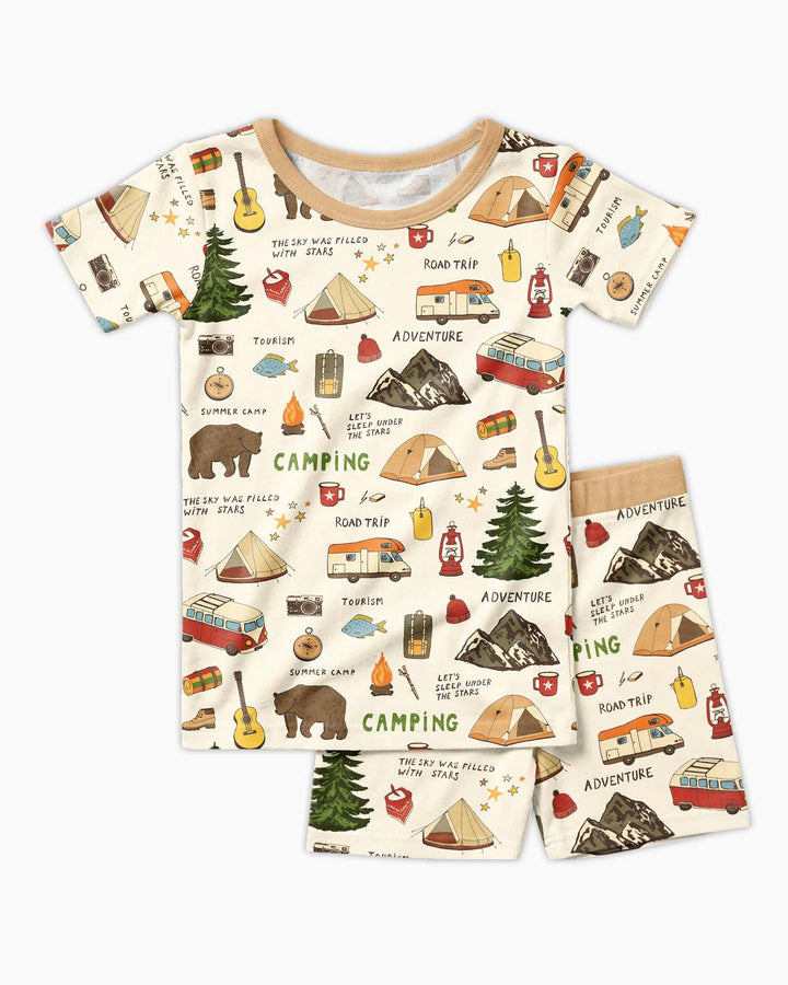 Outdoor Camping Adventure Family Matching Bamboo Two Piece Short Sleeve Shorts Pajama Set