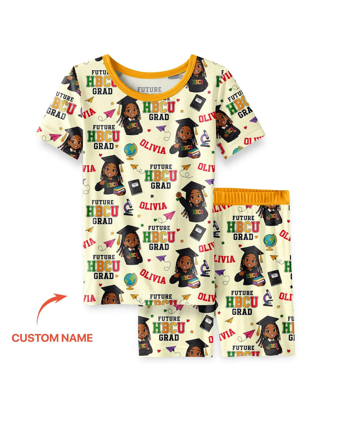 Custom Name Future HBCU Grad Bamboo Two Piece Short Sleeve Shorts Pajama Set