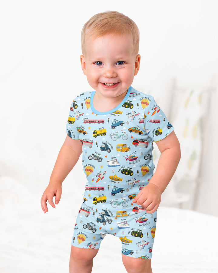 Vehicle Vocabulary Bamboo Two Piece Short Sleeve Shorts Pajama Set