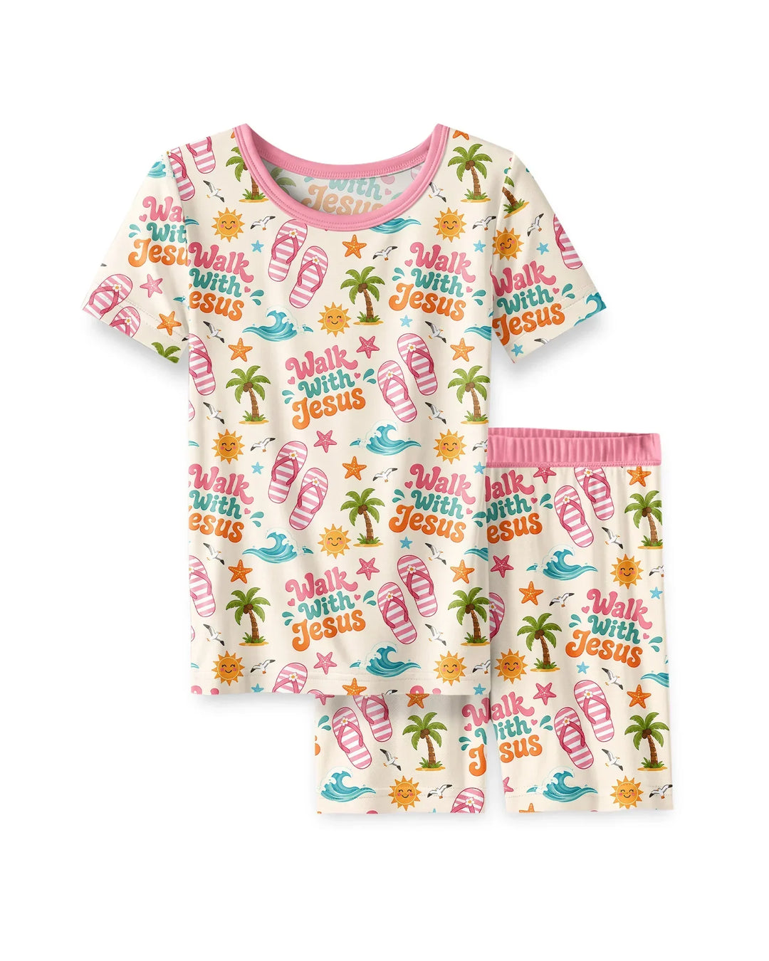 Groovy Summer Walk With Jesus Bamboo Two Piece Short Sleeve Shorts Pajama Set