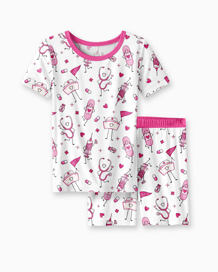Cute Nurse Crew Bamboo Two Piece Short Sleeve Shorts Pajama Set