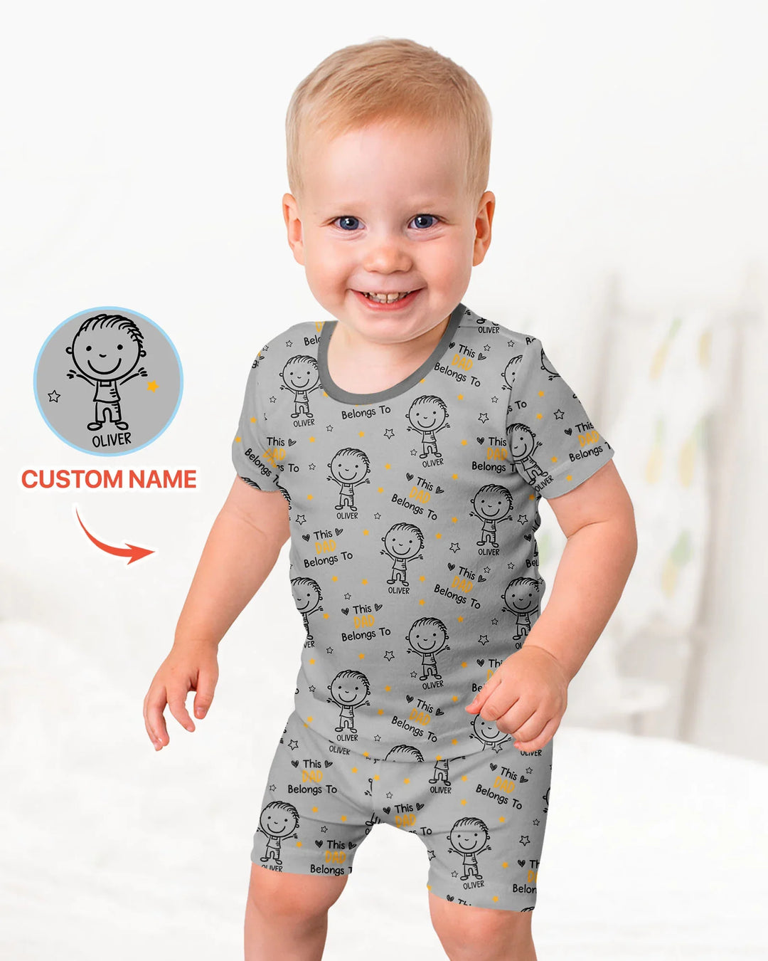 Custom Name This Dad Belongs To Doodle Bamboo Two Piece Short Sleeve Shorts Pajama Set