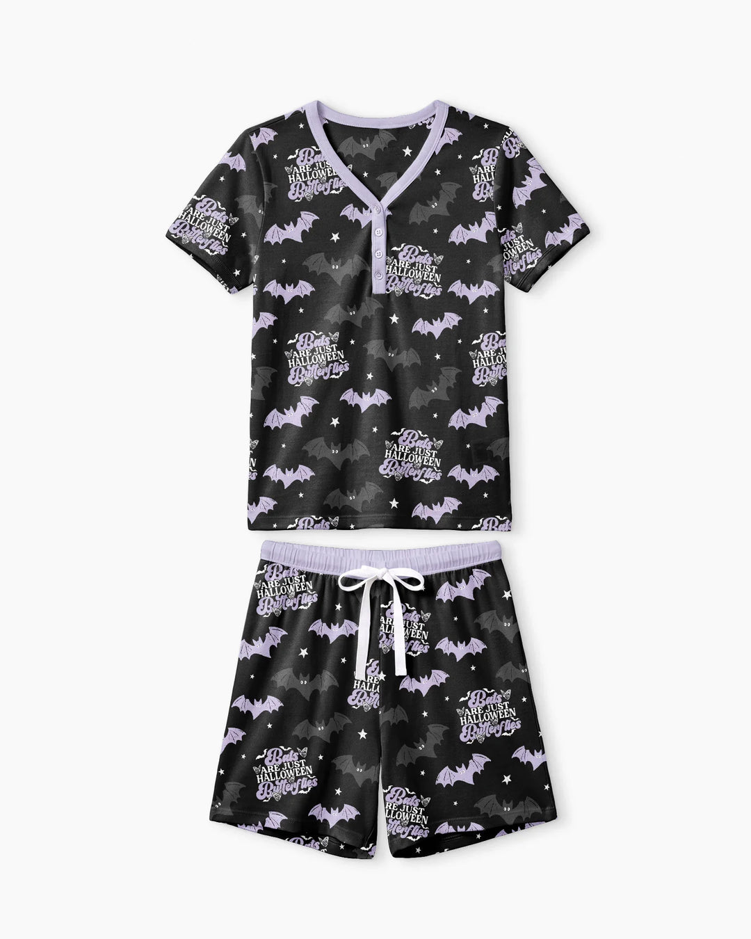 Halloween Butterflies Bamboo Women Short Sleeve Short Pajama Set