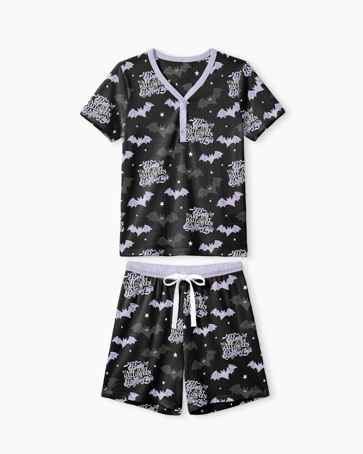 Halloween Butterflies Bamboo Women Short Sleeve Short Pajama Set