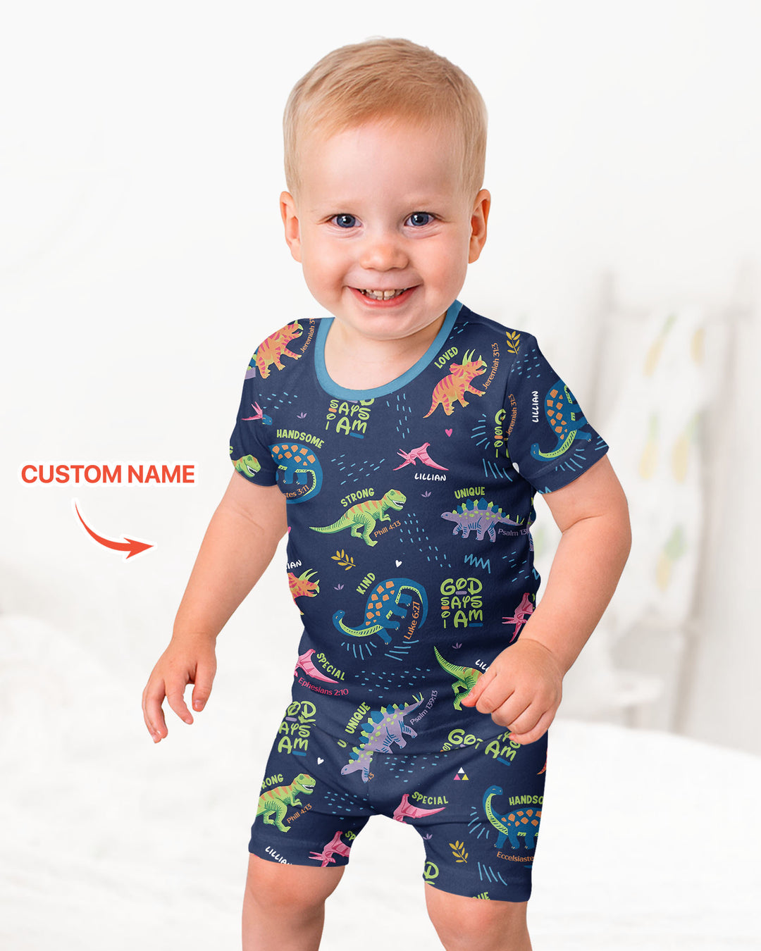 Custom Name God says I am Dinosaur Bamboo Two Piece Short Sleeve Shorts Pyjamas Set