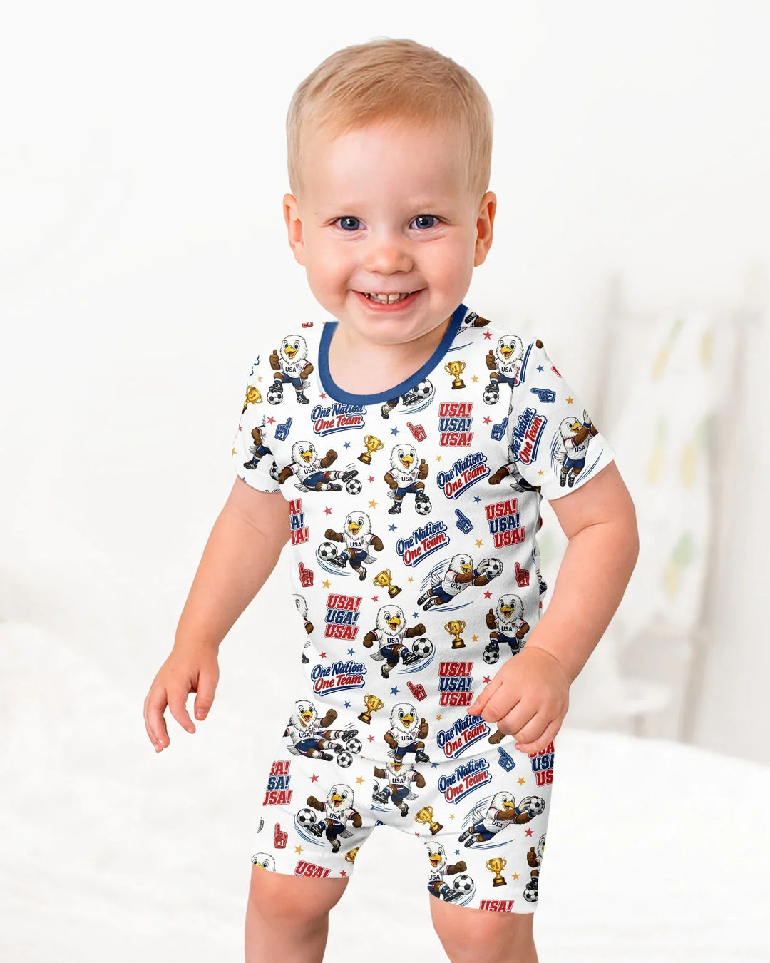 Soccer One Nation One Team Bamboo Two Piece Short Sleeve Shorts Pajama Set