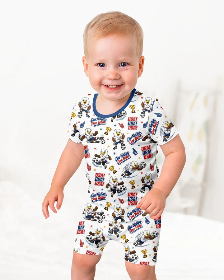 Soccer One Nation One Team Bamboo Two Piece Short Sleeve Shorts Pajama Set