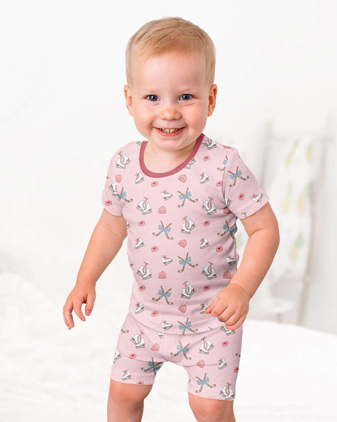 Girly Hockey Pink Bamboo Two Piece Short Sleeve Shorts Pajama Set