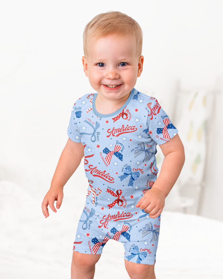 Girly Patriotic Bamboo Two Piece Short Sleeve Shorts Pajama Set