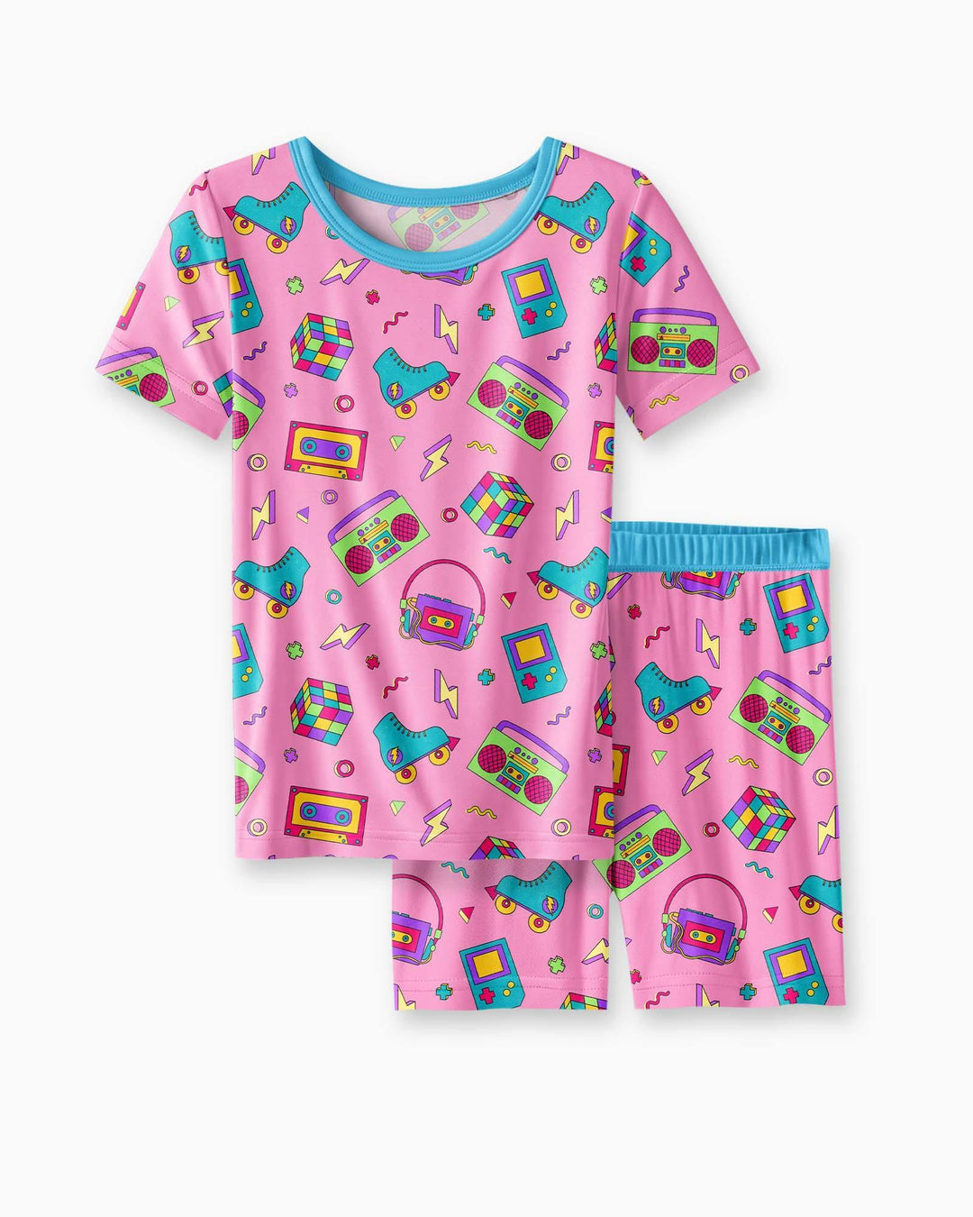 80s Retro Neon Bamboo Two Piece Short Sleeve Shorts Pajama Set