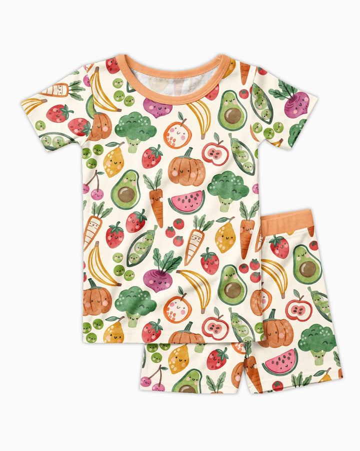 Veggie Friends Family Matching Bamboo Two Piece Short Sleeve Shorts Pajama Set