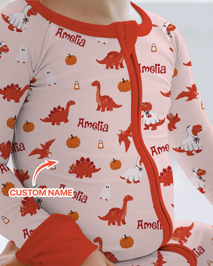Custom Name Spooky Dinosaur Halloween - Personalized Bamboo Convertible Zippy