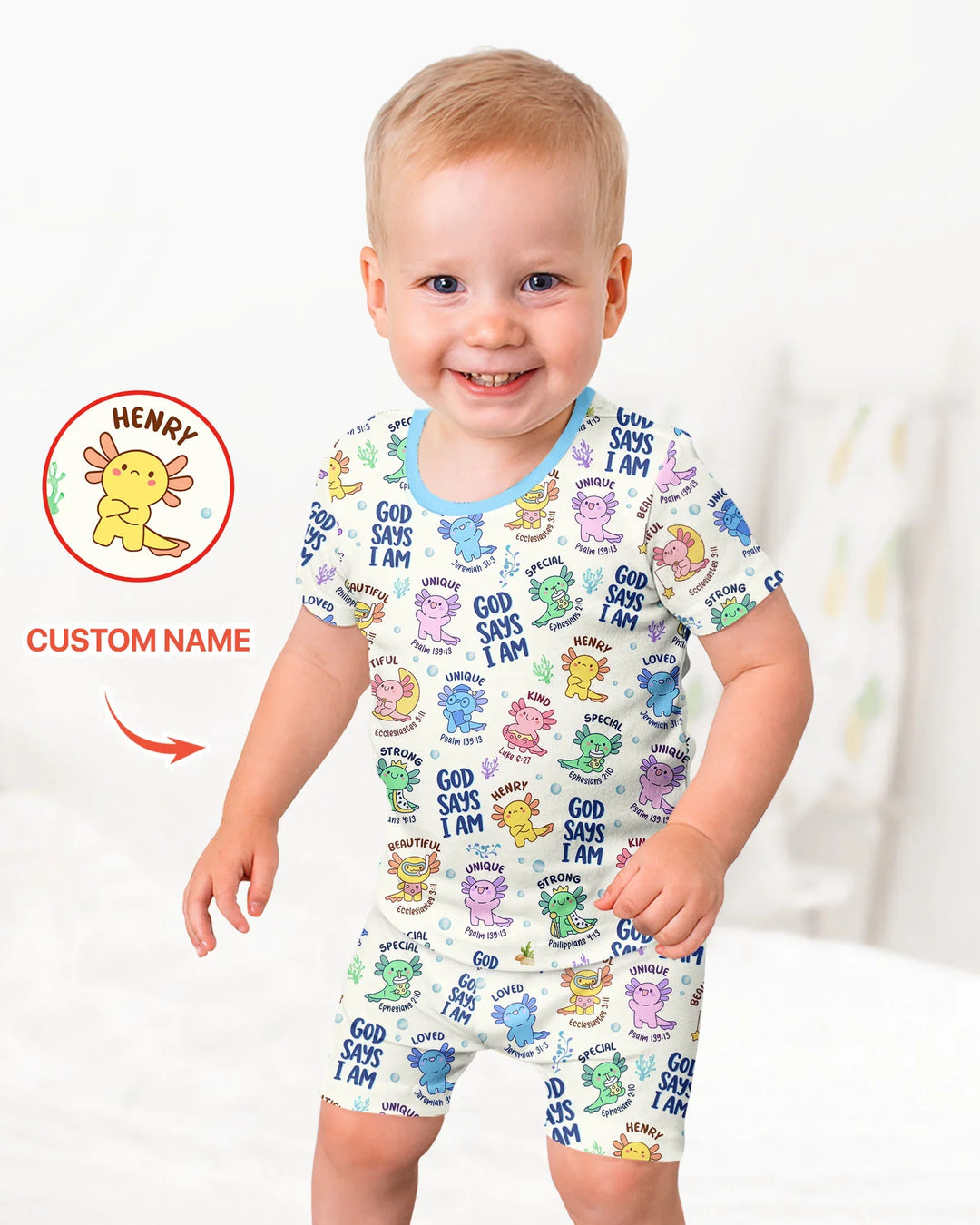 Axolotl God Says I Am Custom Name Bamboo Two Piece Short Sleeve Shorts Pajama Set