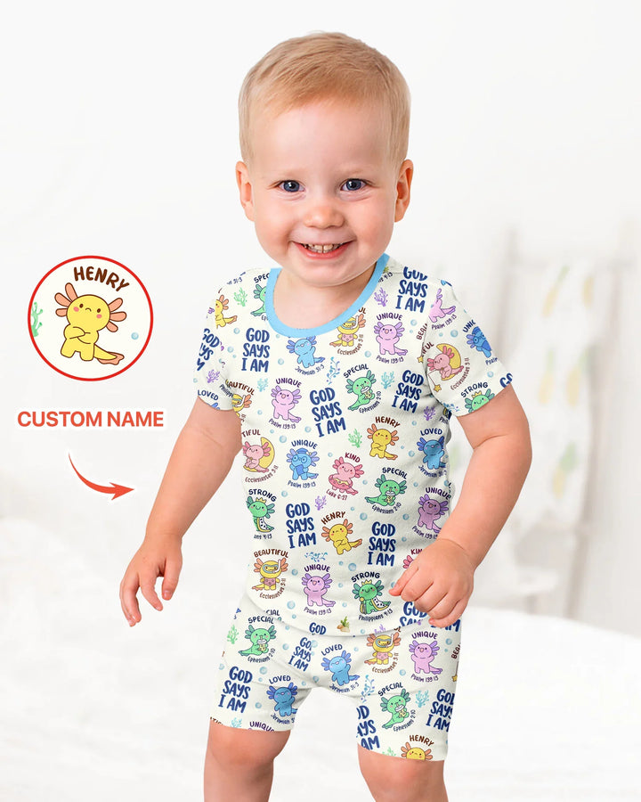 Axolotl God Says I Am Custom Name Bamboo Two Piece Short Sleeve Shorts Pajama Set