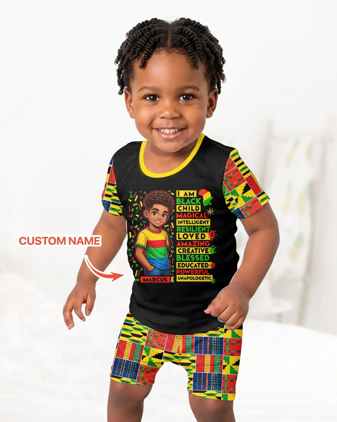 Custom Name I Am Black Child Boy Bamboo Two Piece Short Sleeve Shorts Pajama Set
