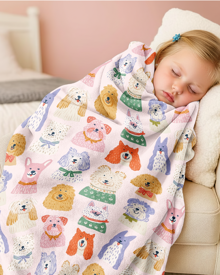 Whimsical Puppy Parade Family Matching Bamboo Blanket