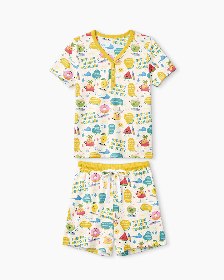 Summer Fruits Surfing On God's Promises Bamboo Women Short Sleeve Short Pajama Set