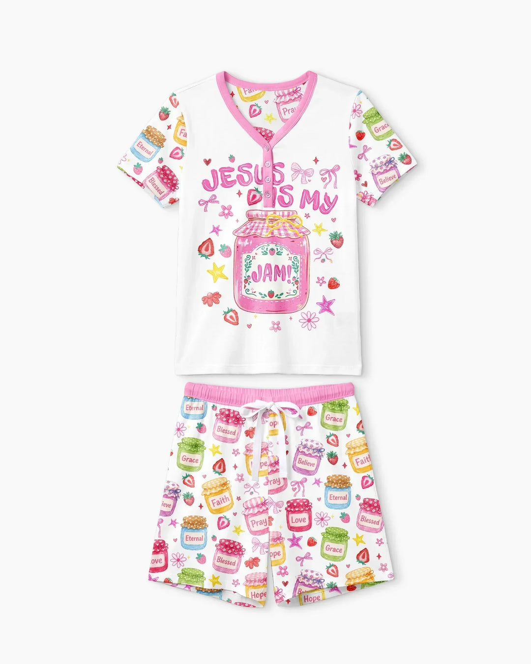 Preppy Summer Jesus Is My Jam Bamboo Women Short Sleeve Short Pajama Set