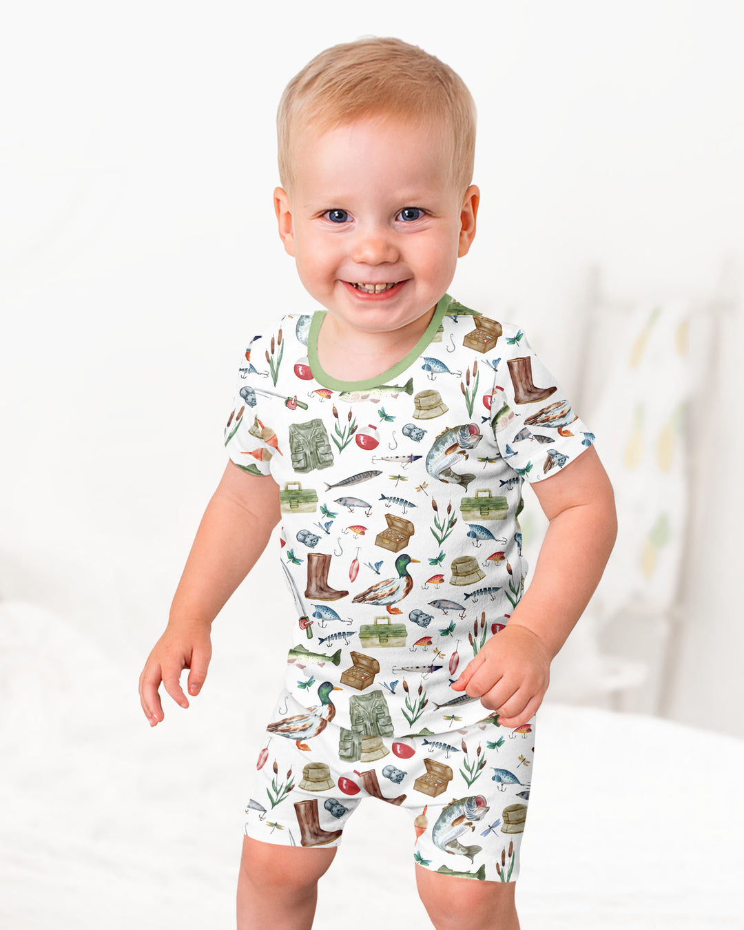Daddy's Fishing Buddy Daddy& Me Matching Bamboo Two Piece Short Sleeve Shorts Pajama Set