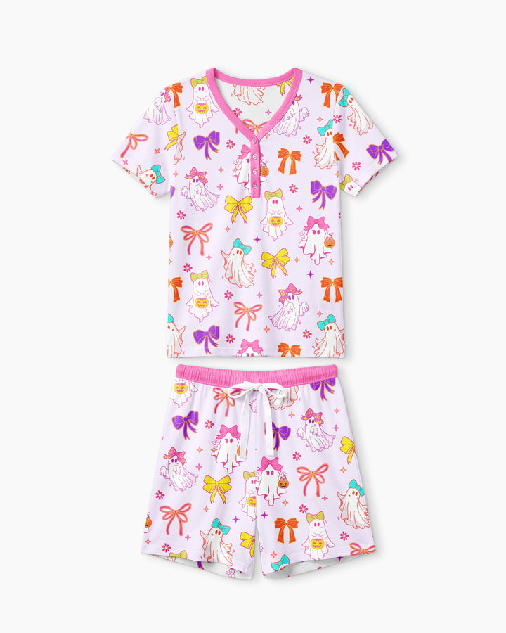 Coquette Ghost & Bow Bamboo Women Short Sleeve Short Pajama Set