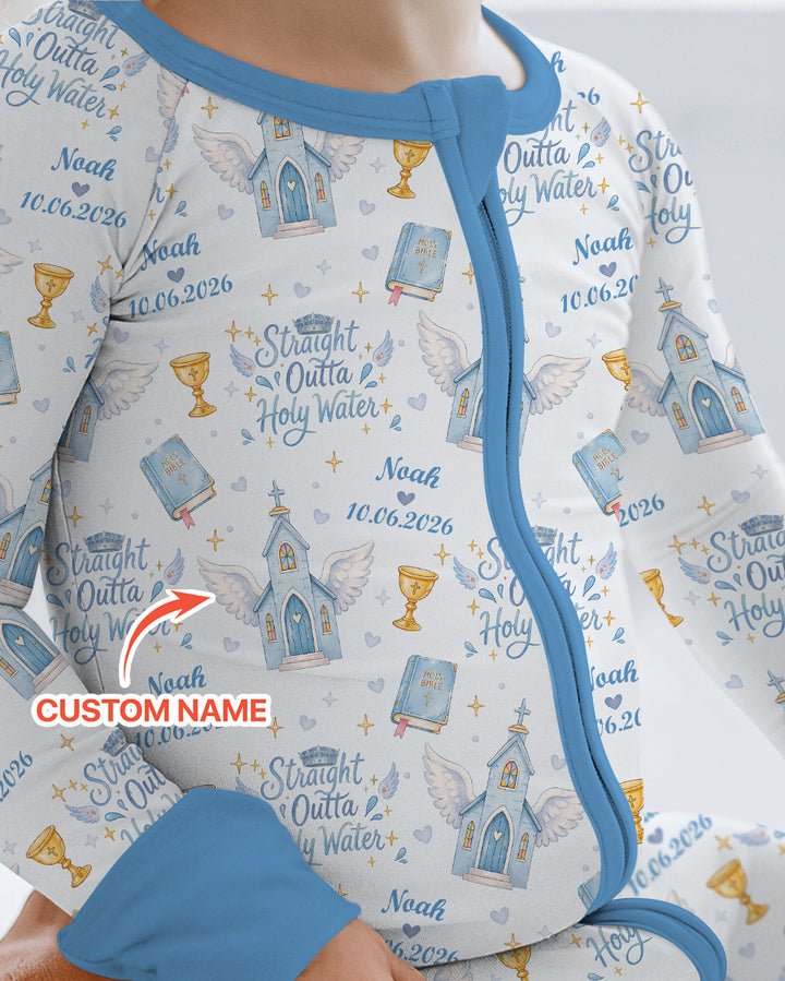 Custom Name Baptism Christening Straight Outta Holy Water Bamboo Convertible Zippy