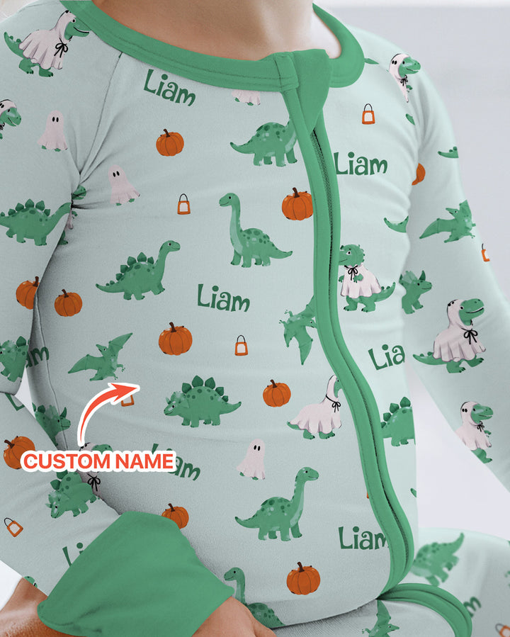 Custom Name Spooky Dinosaur Halloween - Personalized Bamboo Convertible Zippy