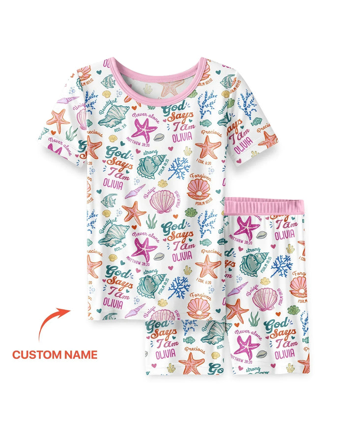 Coastal God Says I Am Custom Name Bamboo Two Piece Short Sleeve Shorts Pajama Set