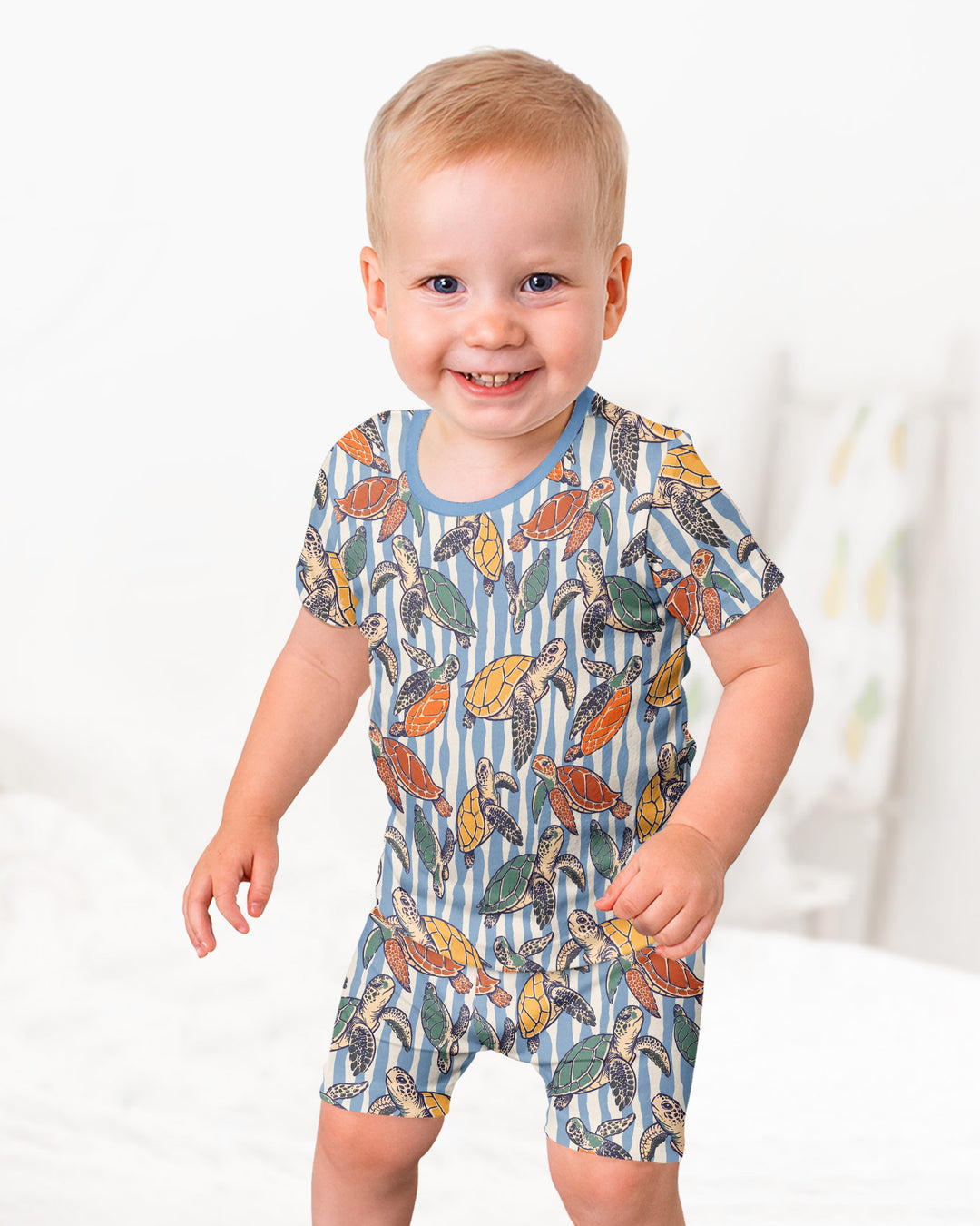 Turtle Bay Family Matching Bamboo Two Piece Short Sleeve Shorts Pajama Set