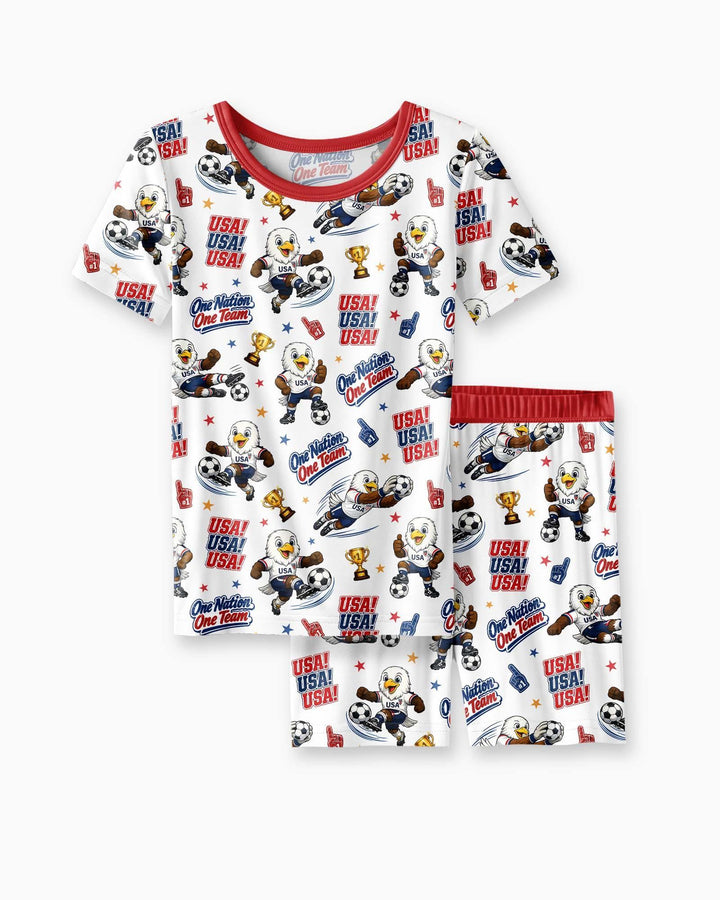 Soccer One Nation One Team Bamboo Two Piece Short Sleeve Shorts Pajama Set