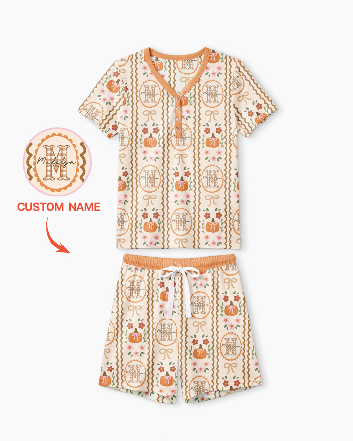 Custom Name Pumpkin Cottage Bamboo Women Short Sleeve Short Pajama Set