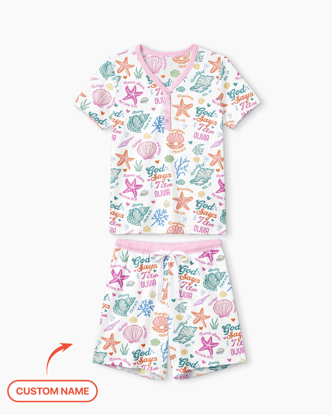 Coastal God Says I Am Custom Name Bamboo Women Short Sleeve Short Pajama Set