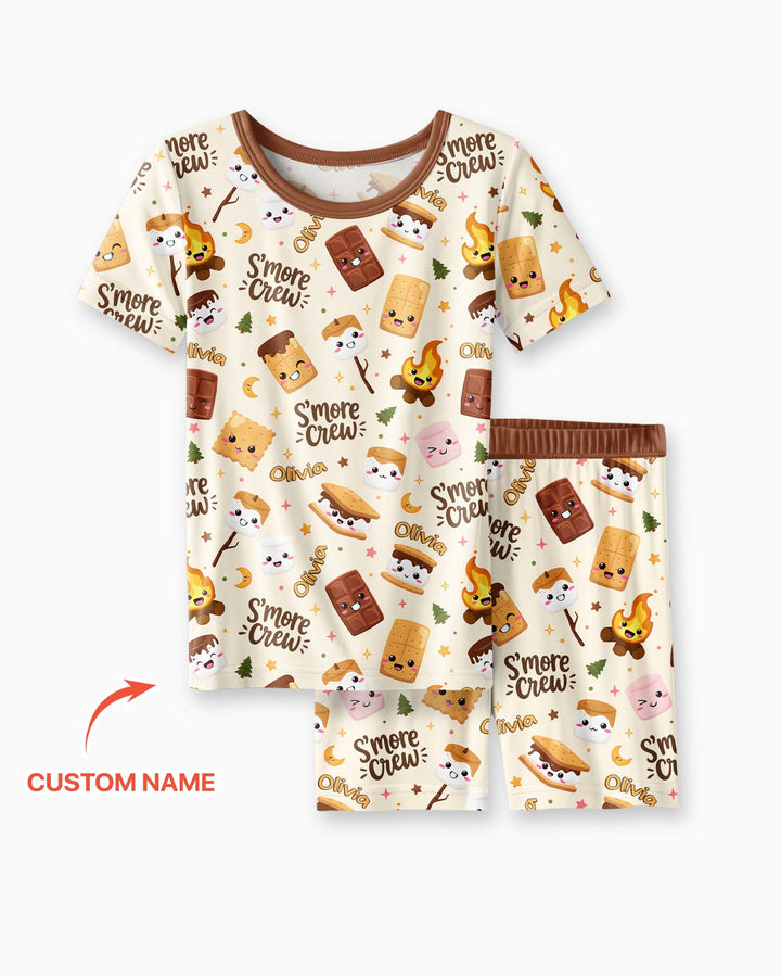 Custom Name Kawaii S'more Crew Family Matching Bamboo Two Piece Short Sleeve Shorts Pajama Set