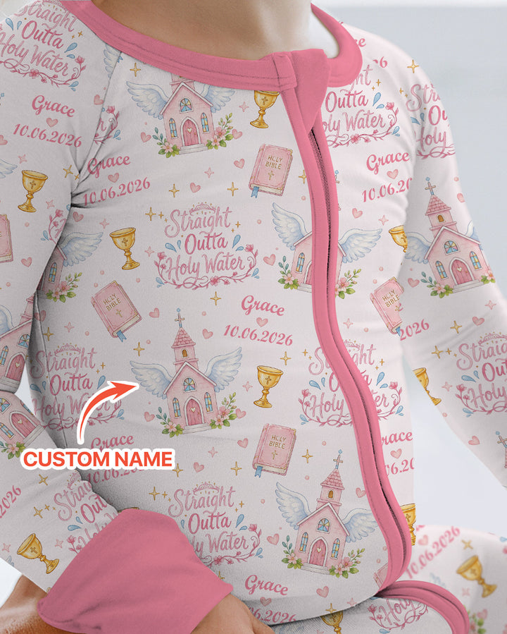 Custom Name Baptism Christening Straight Outta Holy Water Bamboo Convertible Zippy