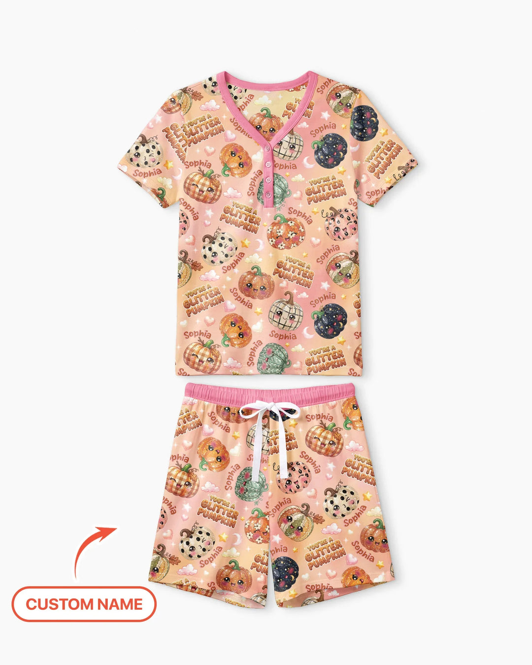 Custom Name You're A Glitter Pumpkin Bamboo Women Short Sleeve Short Pajama Set