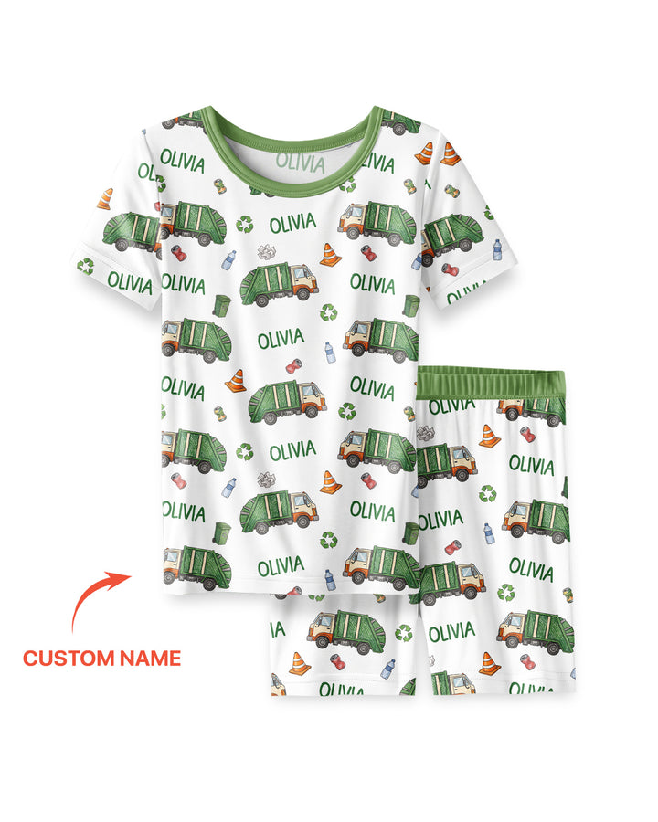 Custom Name Garbage Day Bamboo Two Piece Short Sleeve Shorts Pajama Set
