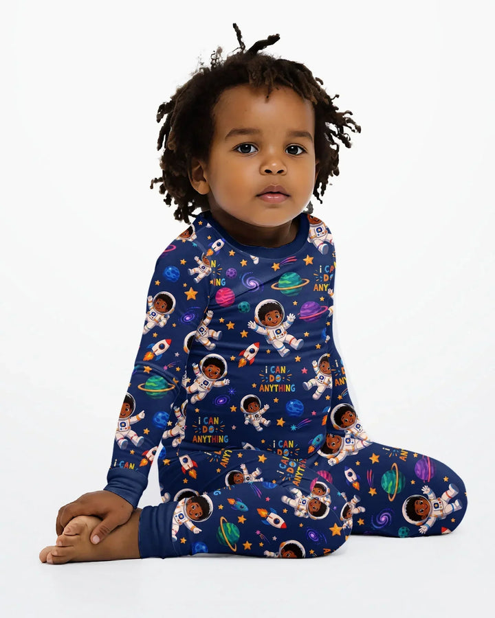Black Astronaut I Can Do Anything Bamboo Two Piece Long Sleeve Pajama Set