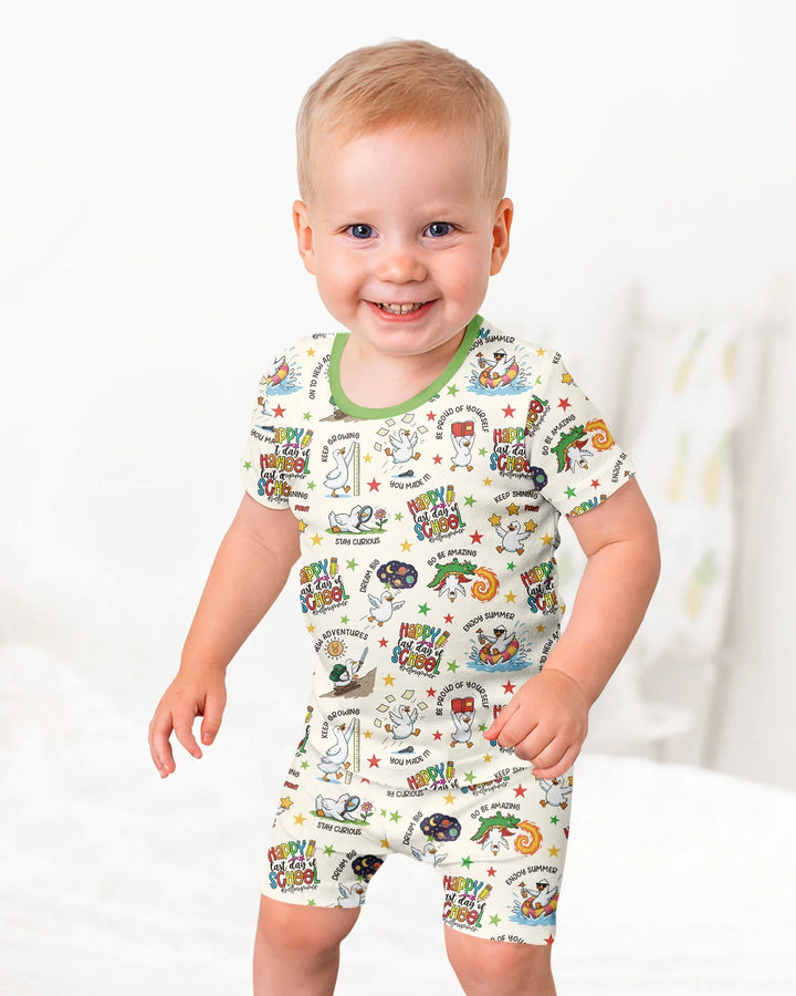 Silly Goose Happy Last Day of School Bamboo Two Piece Short Sleeve Shorts Pajama Set