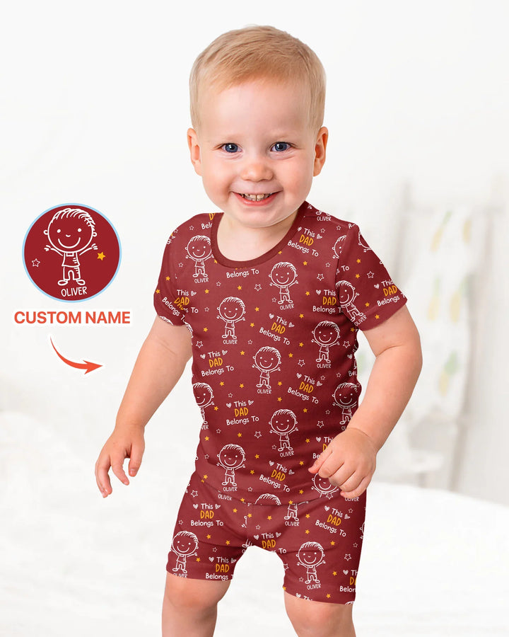 Custom Name This Dad Belongs To Doodle Bamboo Two Piece Short Sleeve Shorts Pajama Set