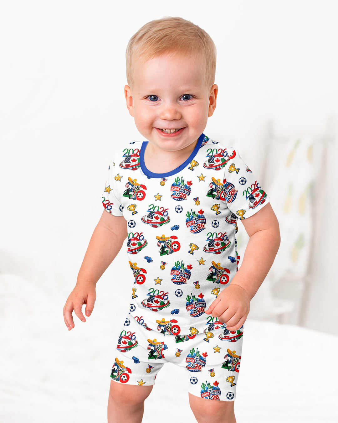 World Soccer North America 2026 Family Matching Bamboo Two Piece Short Sleeve Shorts Pajama Set