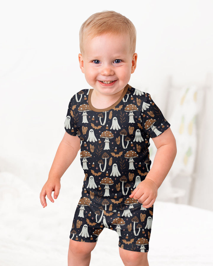 Retro Halloween Whimsy Bamboo Two Piece Short Sleeve Shorts Pajama Set