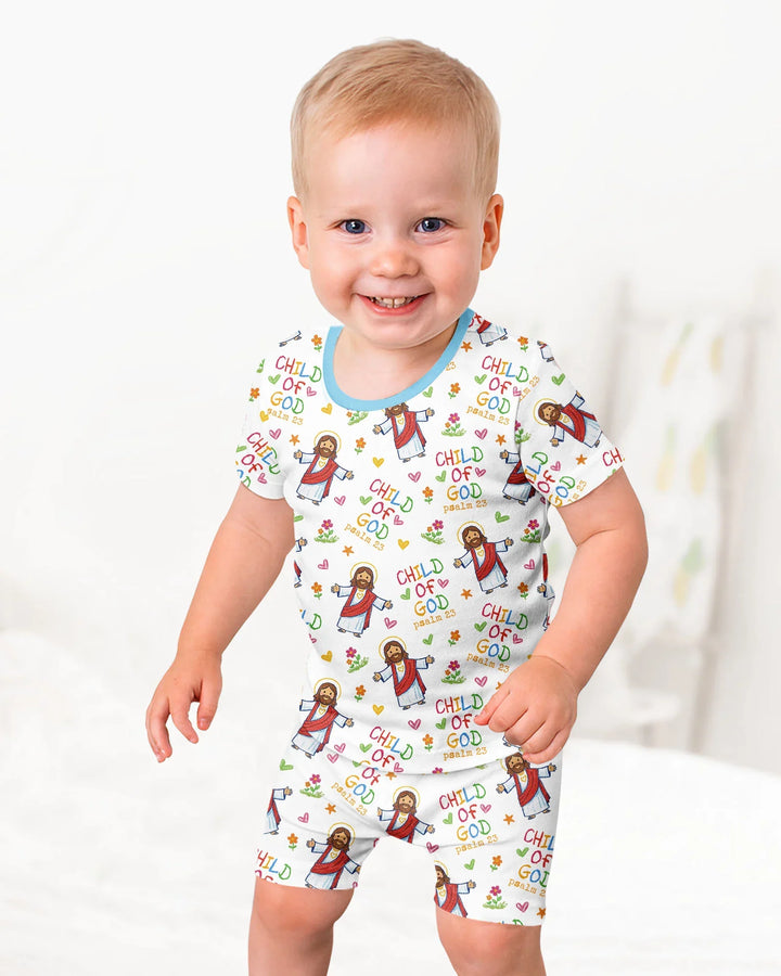 Jesus Loves Me Bamboo Two Piece Short Sleeve Shorts Pajama Set