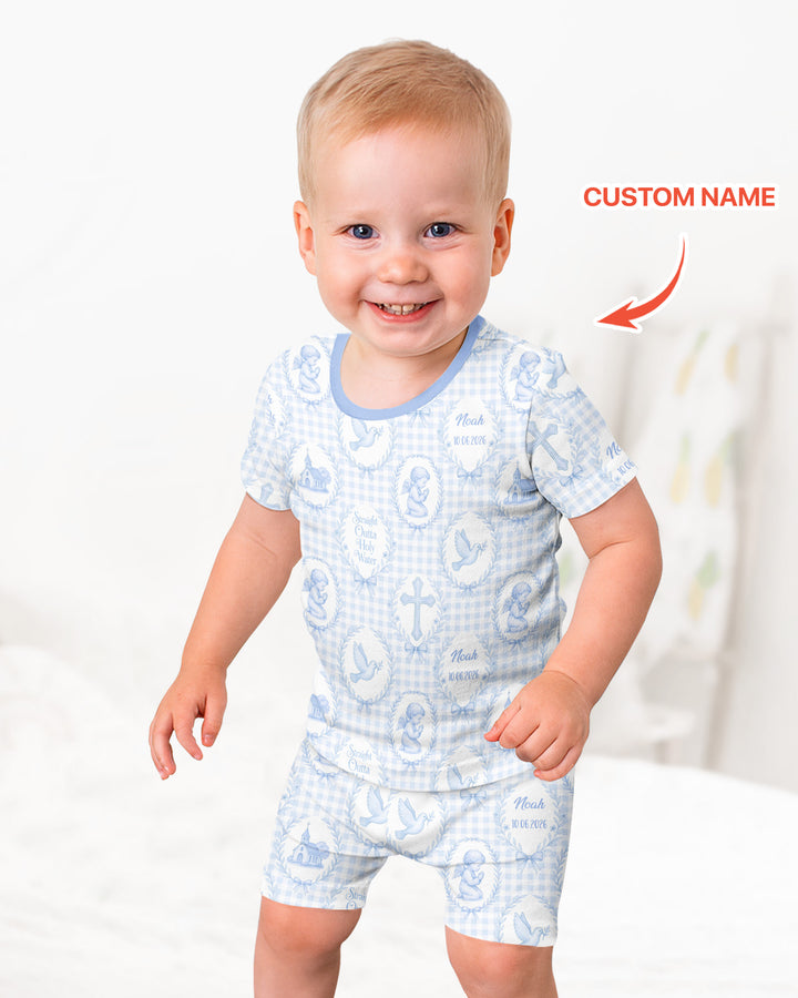 Custom Name Baptism Straight Outta Holy Water Bamboo Two Piece Short Sleeve Shorts Pajama Set