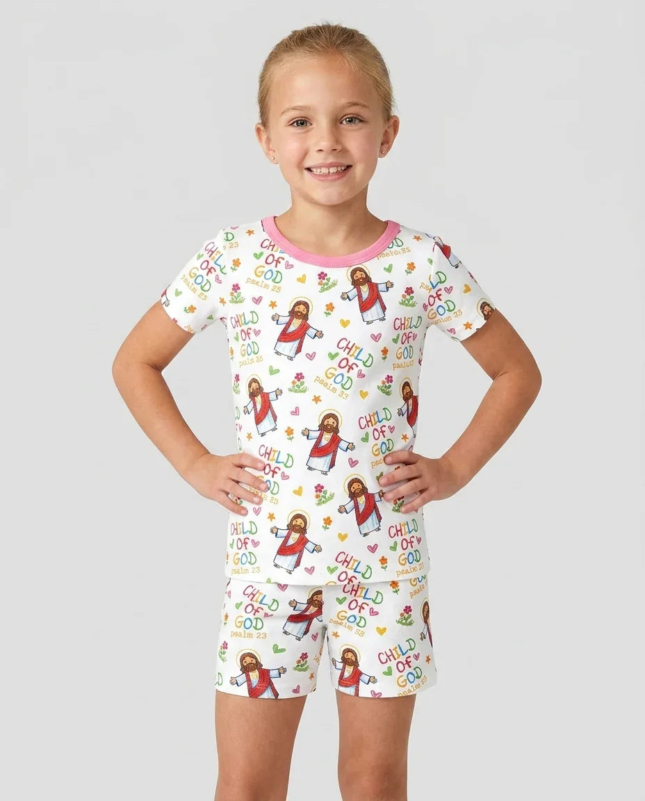 Jesus Loves Me Bamboo Two Piece Short Sleeve Shorts Pajama Set